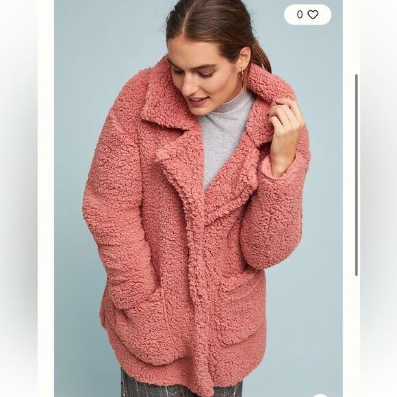 Anthropologie Jackets & Blazers - Anthropologie Pink Sherpa Hidden Button Up Jacket XS